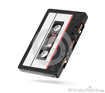 Old autio tape compact cassette with blank tag isolated on white Stock Photo