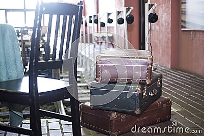 Old bags at the station. Stock Photo