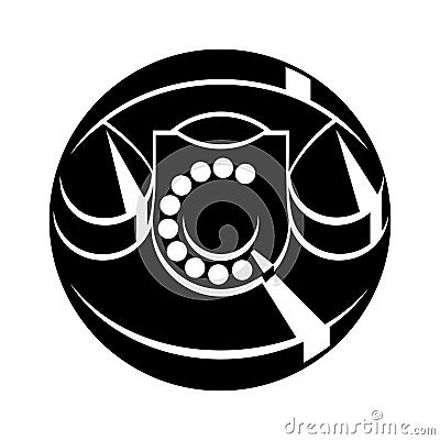 Old bakelite phone icon stylized and inscribed in a circle, monochrome black vector illustration Vector Illustration