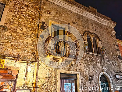 Old balconies in Taormina, Sicily, Italy Editorial Stock Photo