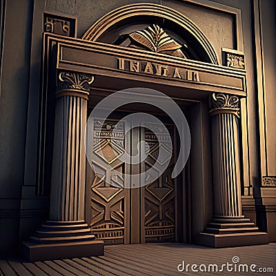 Old Bank Door, Art Deco Enter, Luxury Treasury Door, Ornate Bank Gate, Abstract Generative AI Illustration Stock Photo