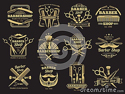 Old barbershop vector emblems and labels Vector Illustration