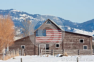 Old Barn with American Flag