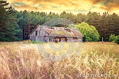 Old barn field Stock Photo