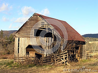 Old barn on a winter afternoon Stock Photo