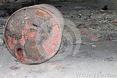 Old barrel lying on the floor Stock Photo
