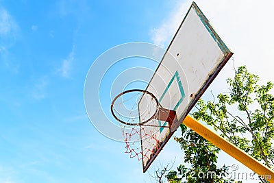 Old basketball backboard at outdoor street court. Stock Photo