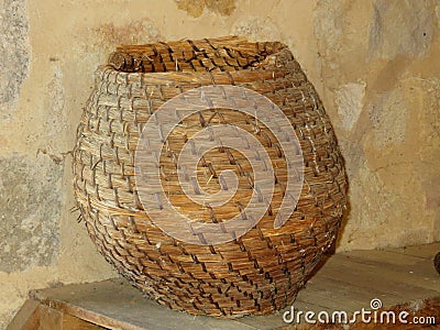 old baskets for the collection of flour in the old mills Stock Photo