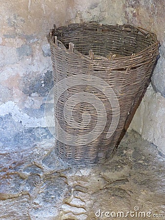 Old baskets for the collection of flour in the old mills Stock Photo