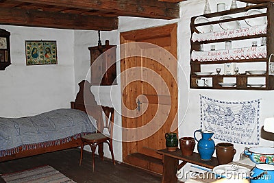 Bedroom in village house in open-air museum Editorial Stock Photo