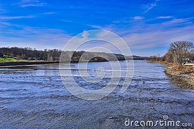 Old bentonsport truss highway bridge view of the Des Moines river below Stock Photo