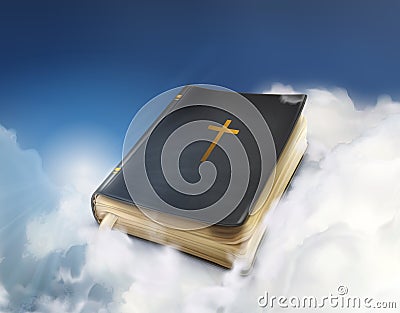 Old Bible book in the clouds Vector Illustration