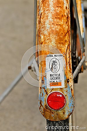 Old bicycle with rusty fender and kickstand Stock Photo