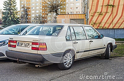 Old classic white Volvo GLS 940 right side front view Editorial Stock Photo