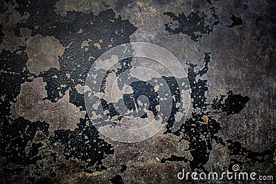 Old black paint texture peeling off concrete wall background Stock Photo