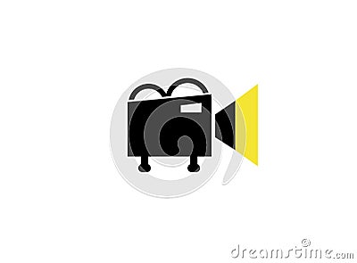 Old black Video Camera with the light on recording for logo design illustration Cartoon Illustration