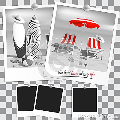 Old black and white photo. Summer. Surfboards Vector Illustration