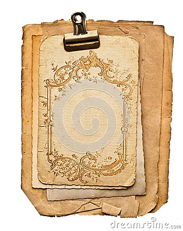 Old blank paper sheets with golden ornament Stock Photo