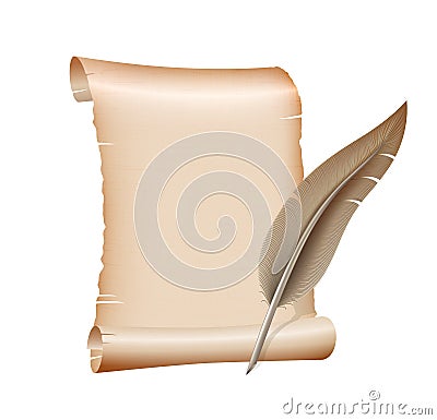 Old blank scroll paper on white background Vector Illustration