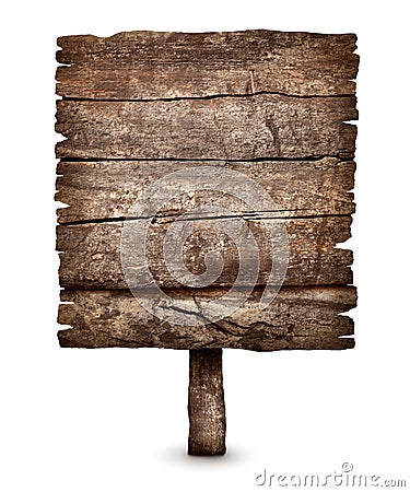 Old blank weathered wooden board sign Stock Photo