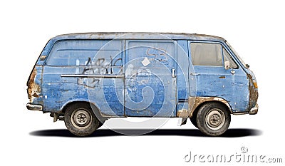 Battered blue van isolated on white Stock Photo