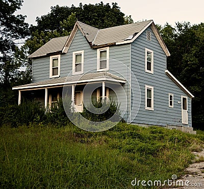 Old Blue Farmhouse Stock Photo