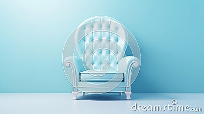 White Leather Throne Chair On Pastel Blue Background Stock Photo