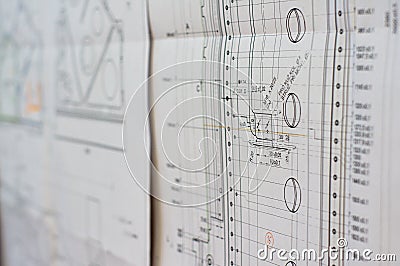 Old blue prints for industrial manufacturing Stock Photo