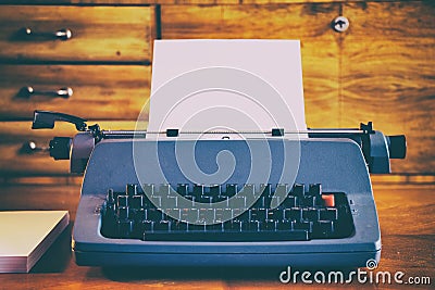 Old blue retro typewriter Stock Photo