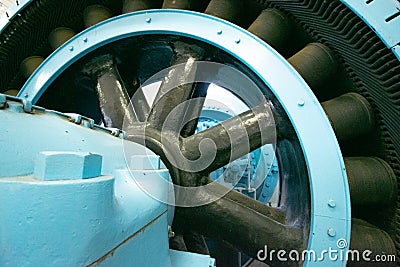 Old Blue Industrial Water Turbine Stock Photo