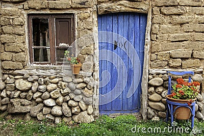 Old blue wooden door Stock Photo