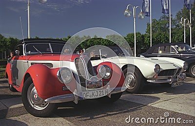 Old retro vintage ancient rare veteran luxury car BMW 328 convertible front view Editorial Stock Photo