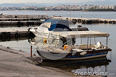 old boat athens old port seascape fishing boat city view ship Stock Photo