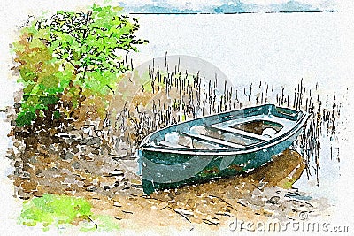 Old boat moored at Loch Awe in Argyll and Bute Stock Photo
