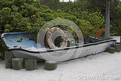 Old Boat Planter Stock Photo