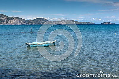 Old boat in the water, koukla beach, Zakynthos island Stock Photo