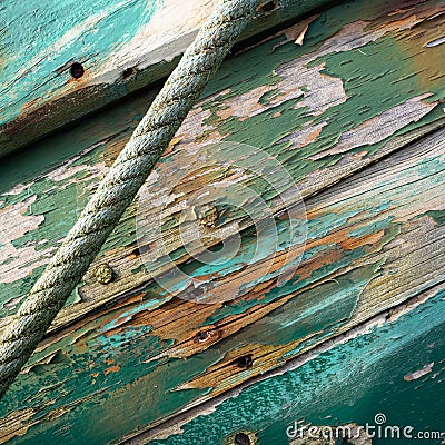 Old boat wooden hull, green Stock Photo