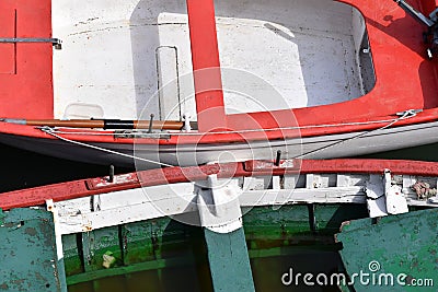 Old boats anchored on the dock Stock Photo