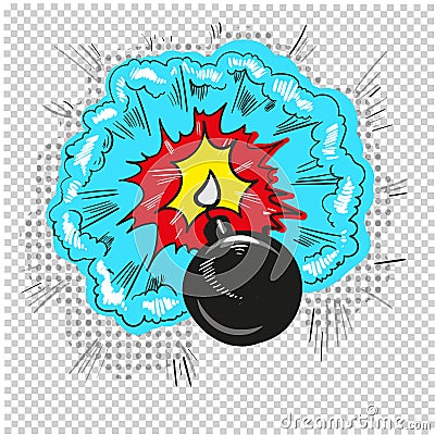 Old bomb starting to explode comic book design Vector Illustration