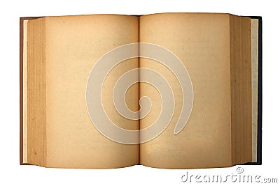 Old book with blank yellow stained pages Stock Photo