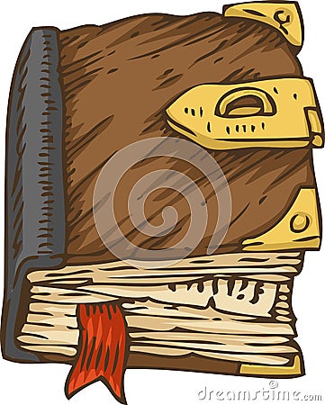 Old Book with Brown Cover and Clasp Vector Illustration