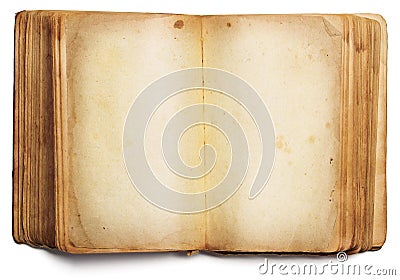 Old book open blank pages, empty paper isolated on white Stock Photo