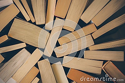 Old books background. Top view of old vintage books. Stock Photo