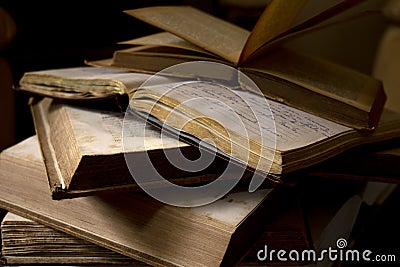 Old books and handwritten diary Stock Photo