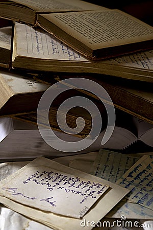 Old books and handwritten diary Stock Photo