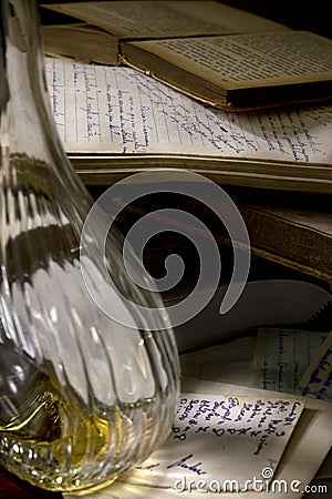 Old books and handwritten diary Stock Photo