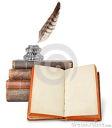 Old books and inkstand Stock Photo