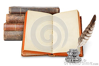 Old books and inkstand Stock Photo