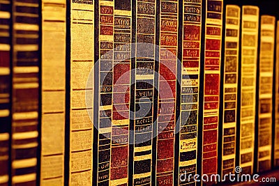 Old books row on shelf closeup as library and knowledge concept background digital illustration. Cartoon Illustration