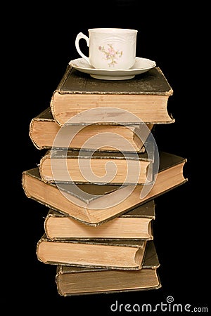 Old Books and Teacup Stock Photo